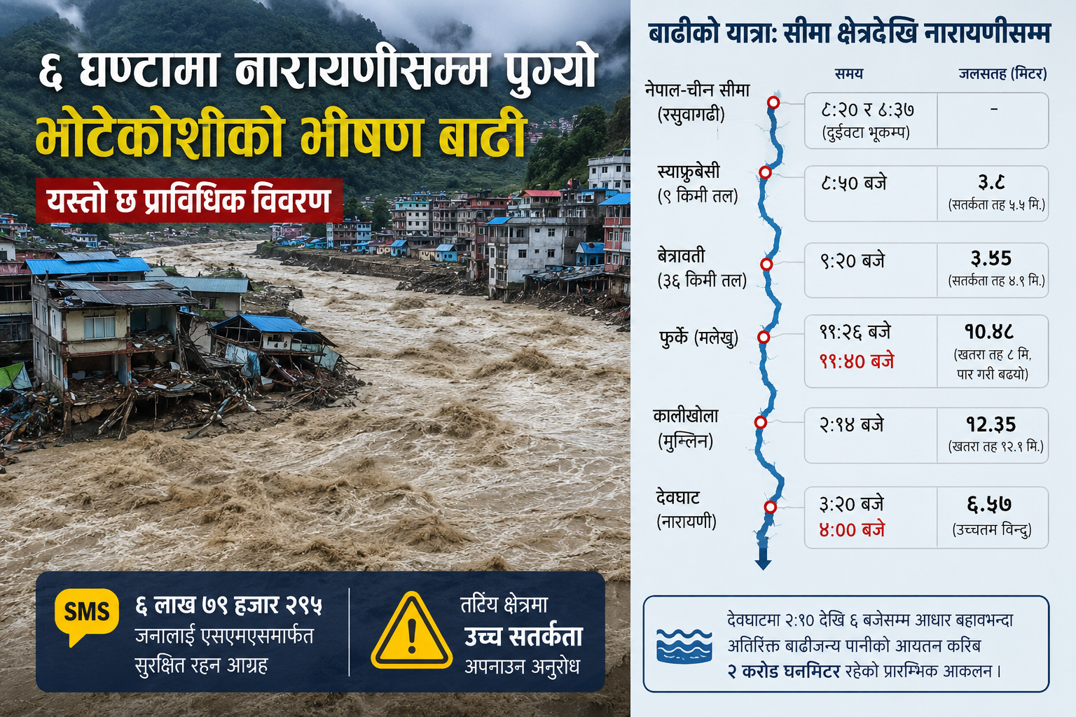६ घण्टामा नारायणीसम्म पुग्यो भोटेकोशीको भीषण बाढी, यस्तो छ प्राविधिक विवरण